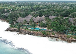 Aerial View of Diani Beach in Mombasa Kenya. Visits to Kenya beaches and national parks are the key tourists attractions to Kenya.