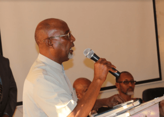 Somaliland minister for energy and minerals Jama Mohamoud Egal addressing students at the University of Hargeisa on the chances of the country striking oil