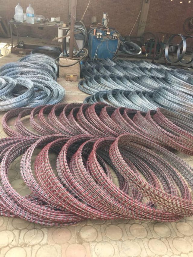A set of razor wires used to erect the fences.