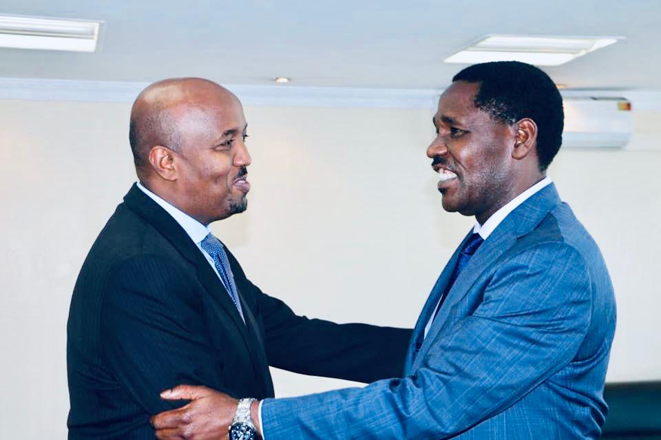 Somaliland envoy to Kenya Bashe Awil Omar and Minister for Trade and Industrialisation Peter Munya when the two met at the trade ministry offices in Nairobi last week. Somaliland is hosting a major investment conference in Nairobi on Friday.