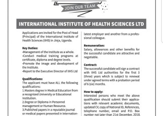 International Institute of Health Science in Jinja looking for Principal