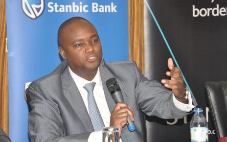 Mr Patrick Mweheire teh Chief Executive Stanbic Bank addressing the media during the launch of the wealth proposition