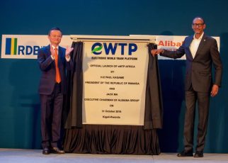 Paul Kagame, President of Rwanda and Jack Ma, Alibaba Group, Executive Chairman during the official launch of the Electronic World Trade Platform in Kigali