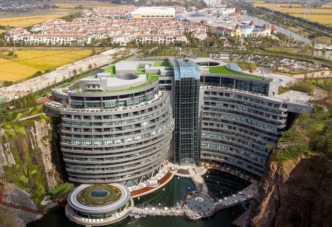 Costing 2 billion yuan ($287.9 million) to complete, the 88-meter-deep hotel is located in the Songjiang district.