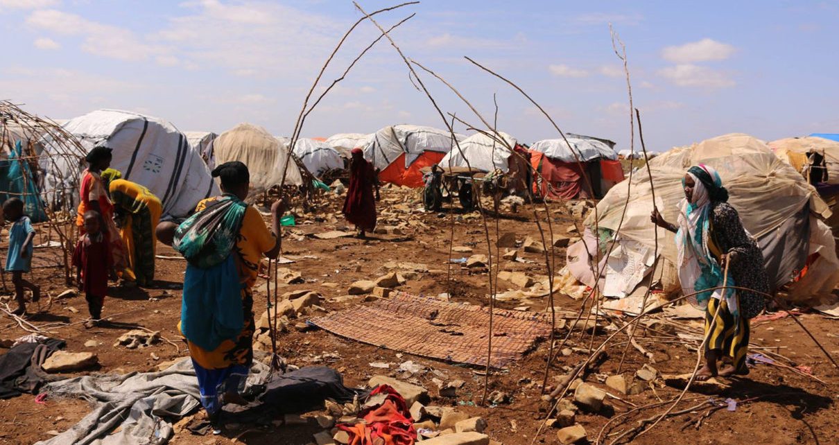 Displaced families setup shelter