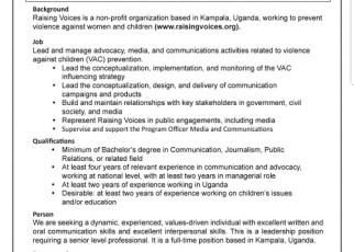 JOB OPPORTUNITY: Program Manager needed at Raising Voices