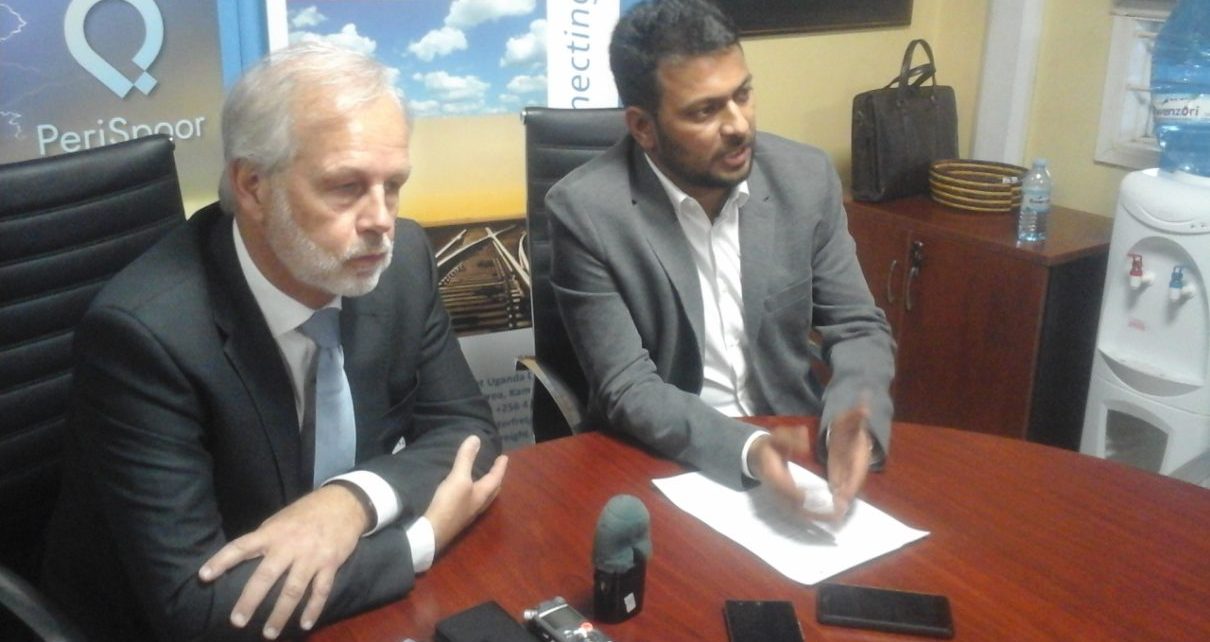 Caption Daniel Richner (Left) and Dilip Bhandari the CEO Spedag Interfreight Group in charge of East Africa addressing the media about the new Tracking Innovation
