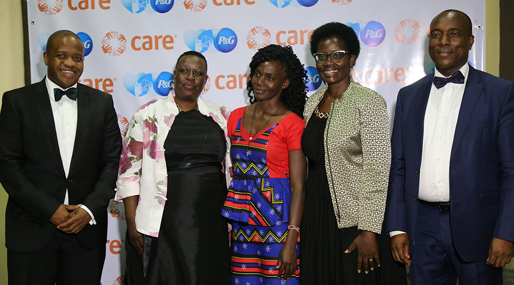 From left, George Owuor Jr, Head of Government Relations, P&G_ Ruth A Odinga, Former Deputy Governor Kisumu County_ Mary Anyango_ Dorothy Nyong'o, First Lady Kisumu County_ Salmon Orimba, CEC Water Kisumu County