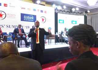 Entrepreneur Patrick Bitature speaking during the summit at Sheraton Kampala Hotel on February 20 2019