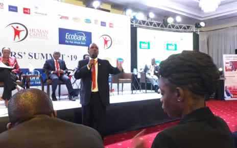 Entrepreneur Patrick Bitature speaking during the summit at Sheraton Kampala Hotel on February 20 2019