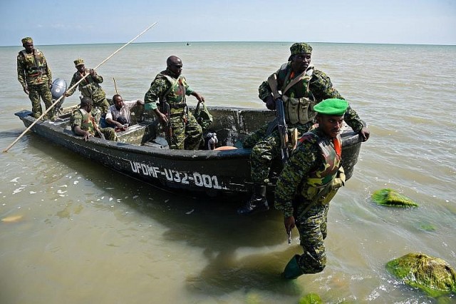 UPDF soldiers patrolling Ugandan lakes.