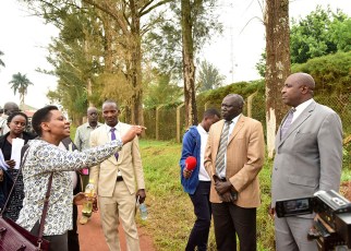Lt. Col Edith Nakalema interfaces with Mbarara district leaders as she inspected some of the controversal plots of land under investigation by the anti corruption unit of State House over alleged corruption. Feb 22.