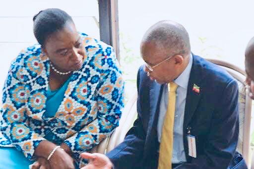 Kenya Foreign Affairs Cabinet secretary Dr Monica Juma and former Somaliland minister for foreign affairs Dr Saad Ali Shire talk in Nairobi last December