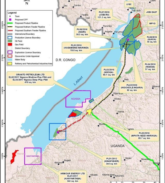Map of Uganda showing areas for oil exploration opportunities and those already explored for oil.