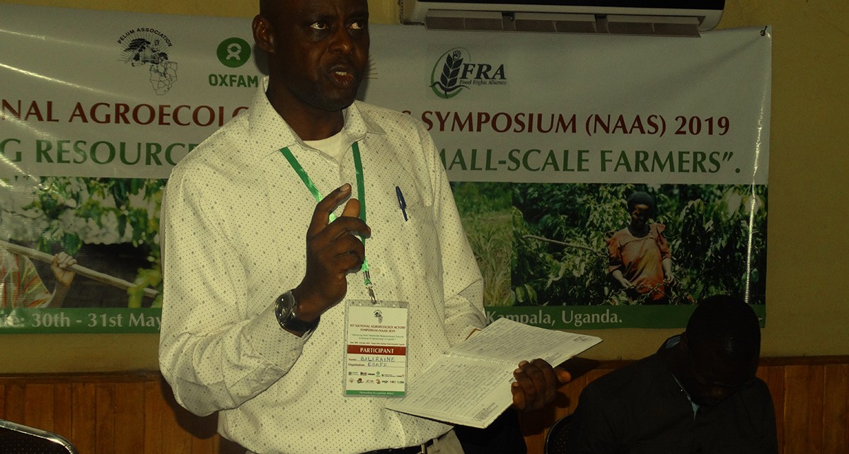 Hakim Baliraine, the ESAFF Uganda chairperson, making presentation during the symposium