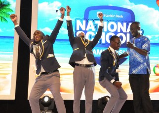 Students of Holy Cross Lake View SS celebrate after emerging winners of the 4th edition of the National Schools championship2019