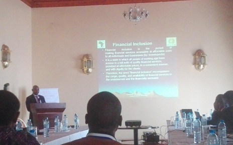 Ndimurirwo while making a presentation to media houses on financial inclusion and implementation of the 50 million African Women Speak Project.