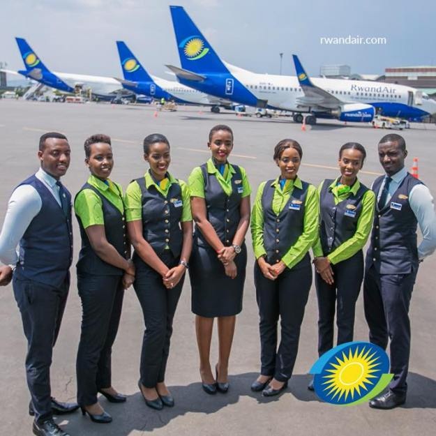 Rwanda Air staff at the airline hub at Kigali International Airport Kanombe.