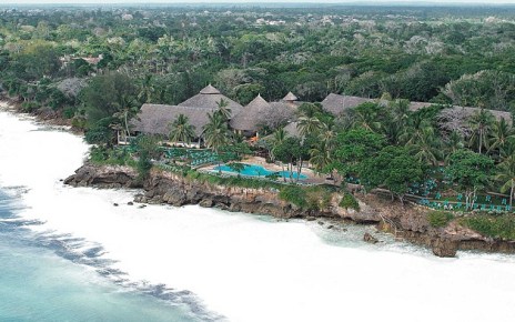 Aerial View of Diani Beach in Mombasa Kenya. Visits to Kenya beaches and national parks are the key tourists attractions to Kenya.